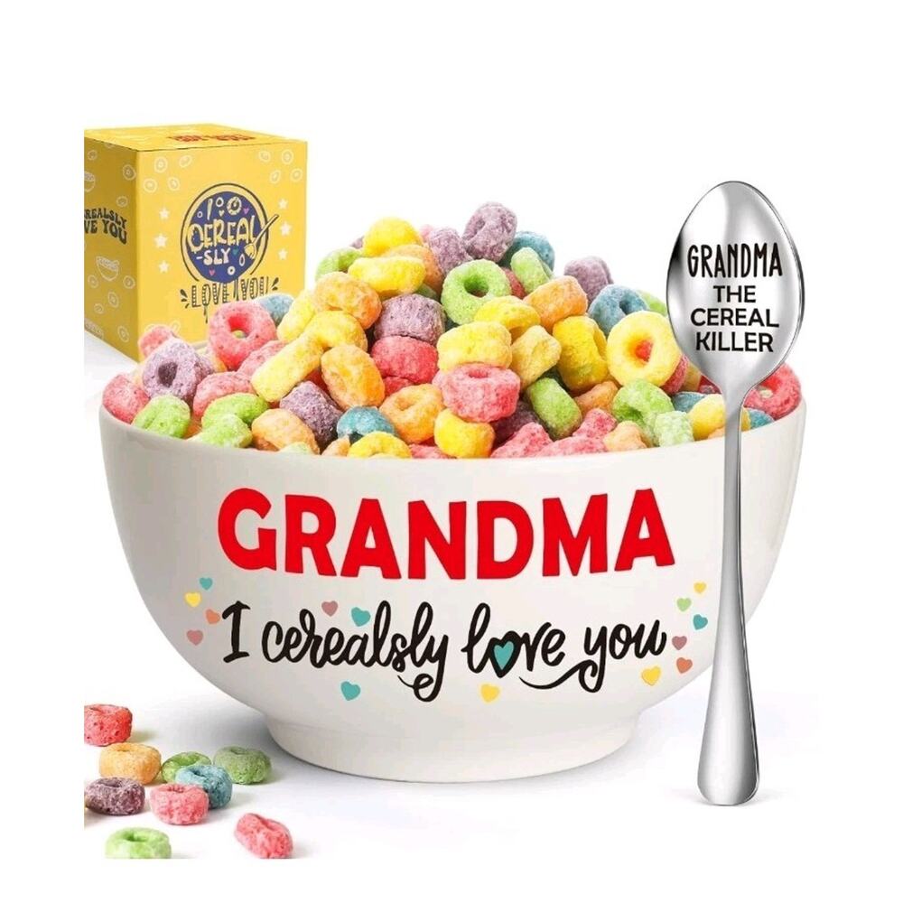 Grandma Grandson Gift - Cereal Bowl & Spoon Set - Ideal Mothers Day & Christmas